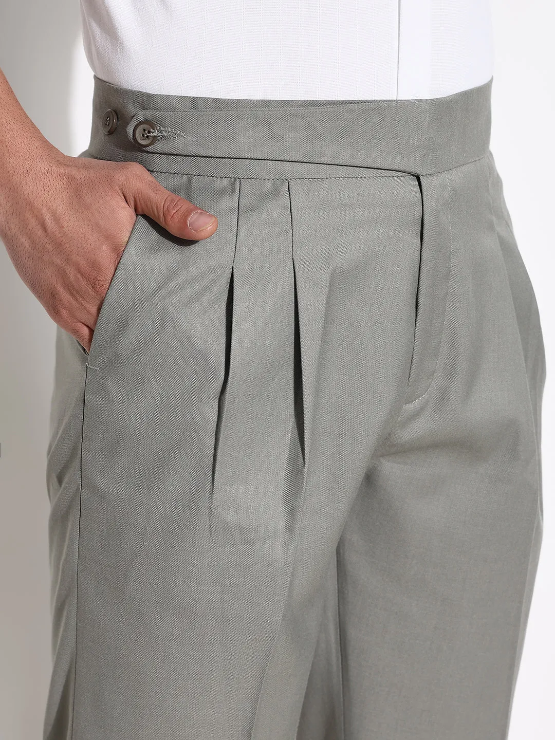 Men Grey Solid Formal Trousers