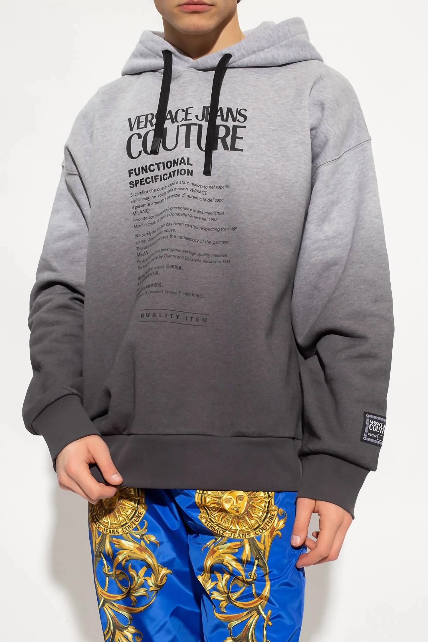 Men Logo Hooded Pullover Sweatshirt In Ombre Grey