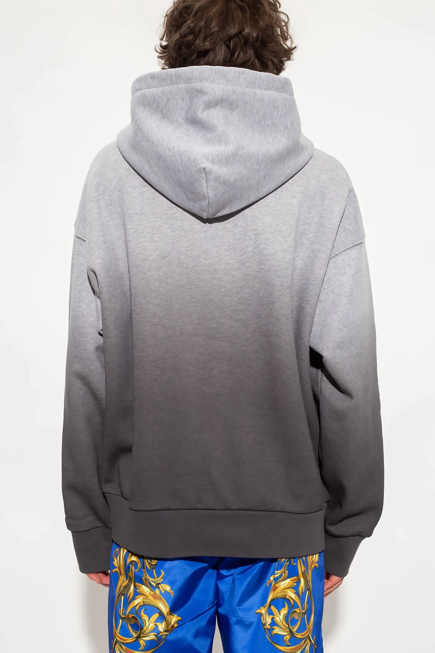 Men Logo Hooded Pullover Sweatshirt In Ombre Grey
