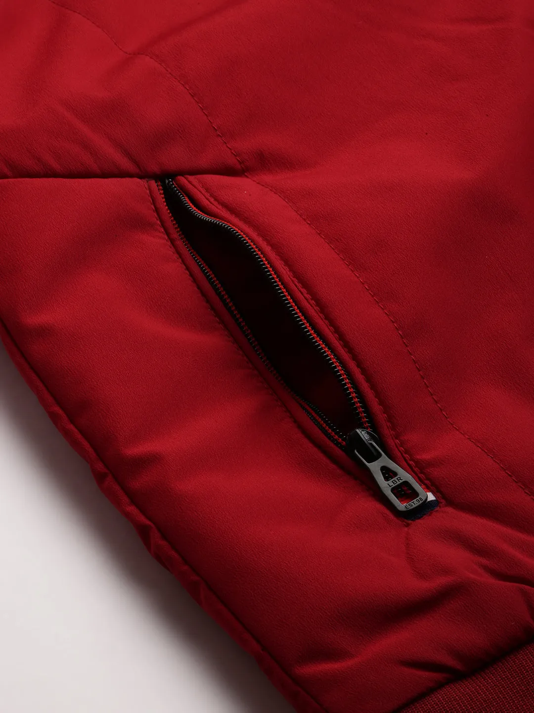Men Maroon Hooded Bomber Jacket