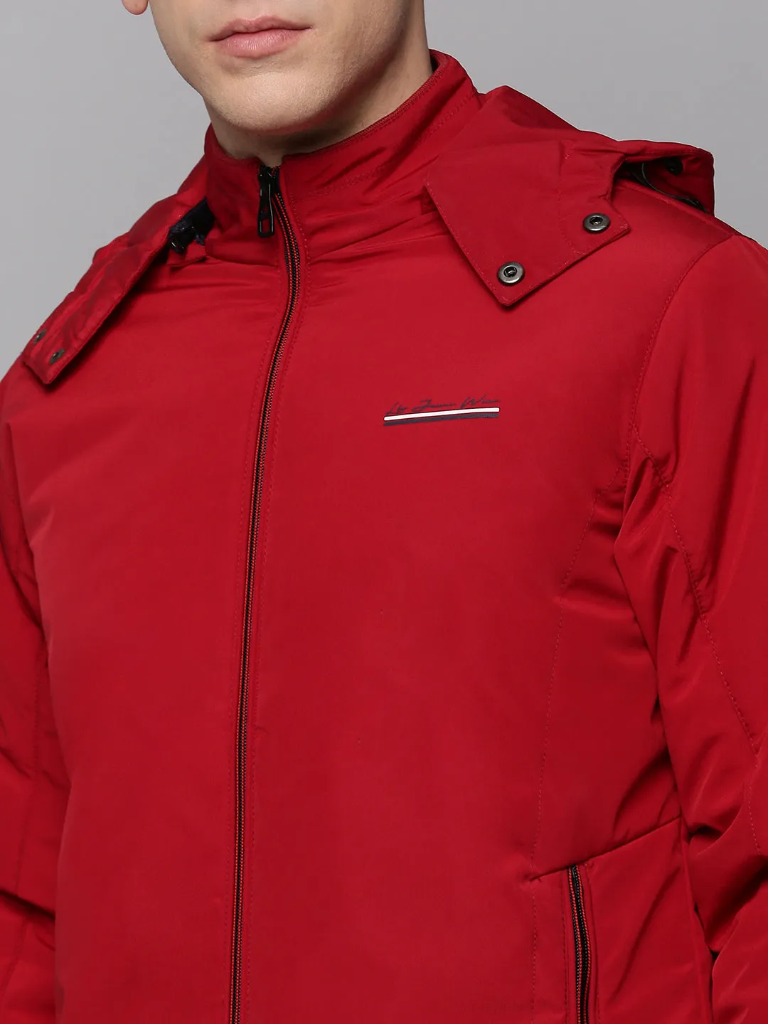 Men Maroon Hooded Bomber Jacket