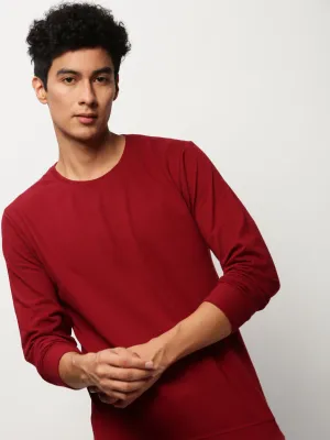 Men Maroon Self Design cotton Pullover