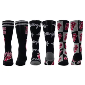 Men's 3 Pair The Rolling Stones Collegiate Assorted Crew Socks In Black/black/grey