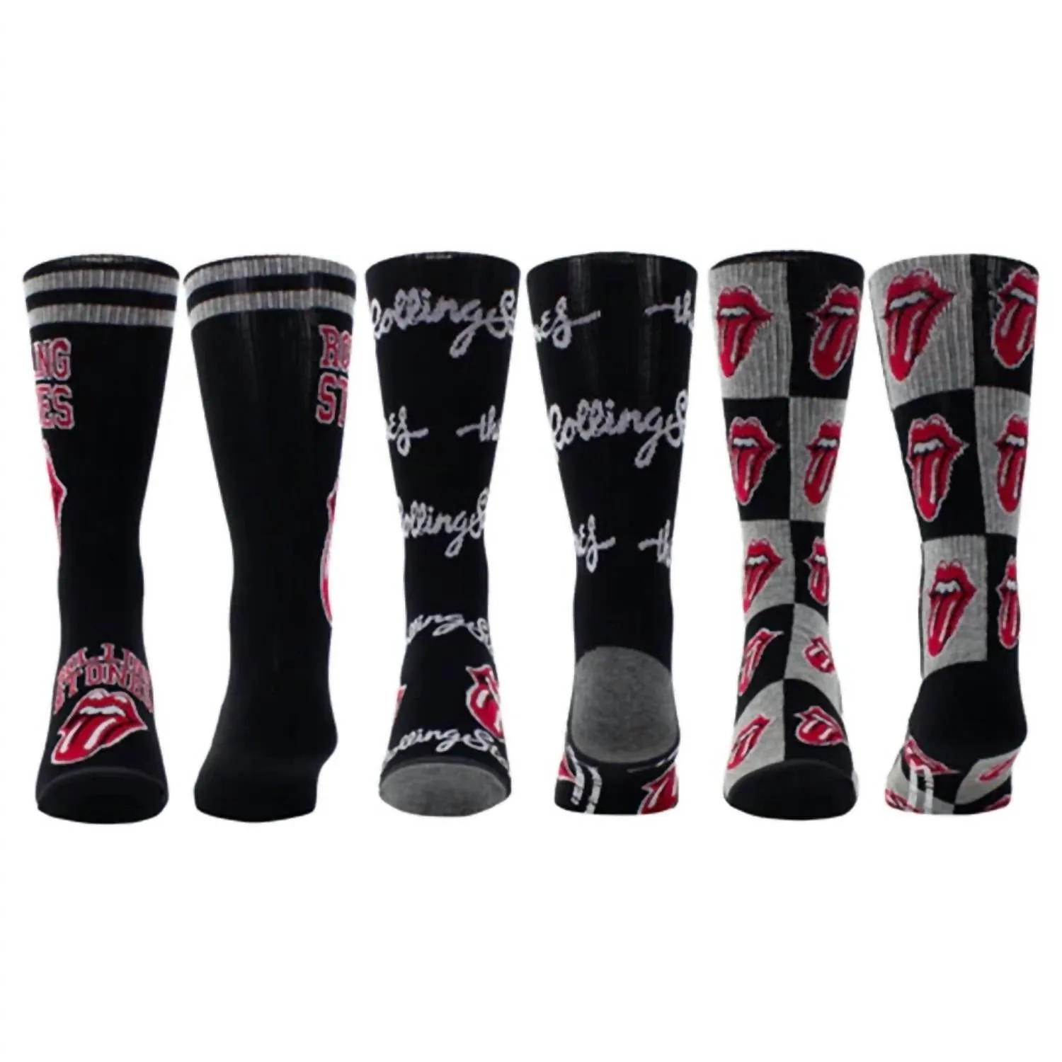Men's 3 Pair The Rolling Stones Collegiate Assorted Crew Socks In Black/black/grey