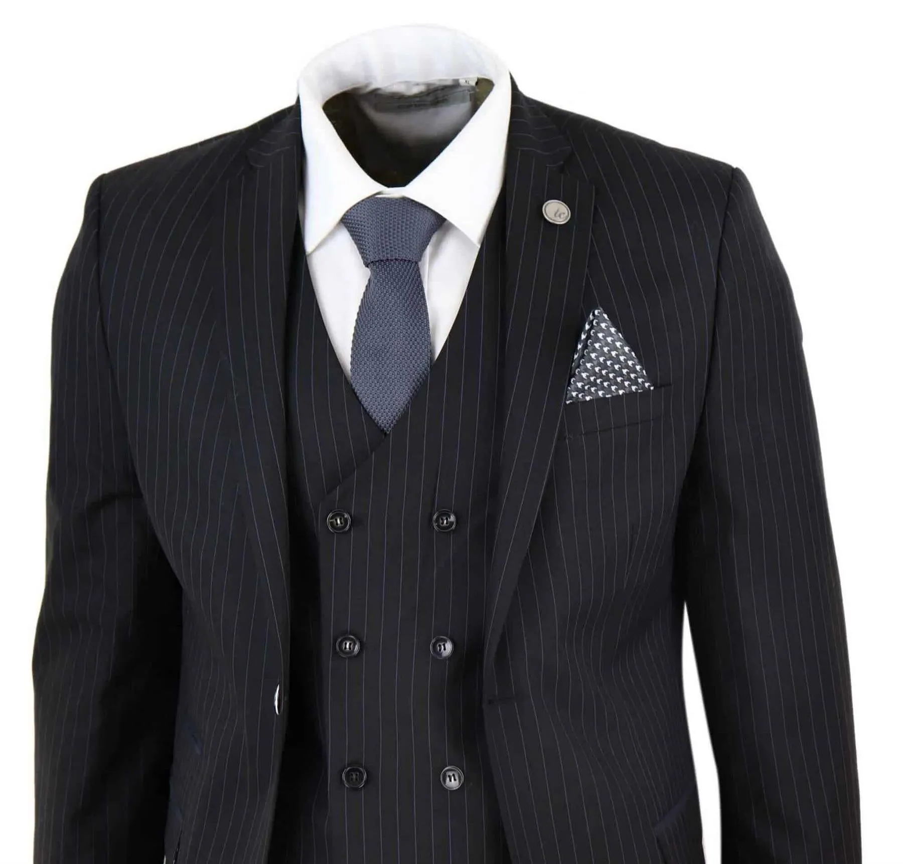 Men's 3 Piece Black Pinstripe Retro Suit
