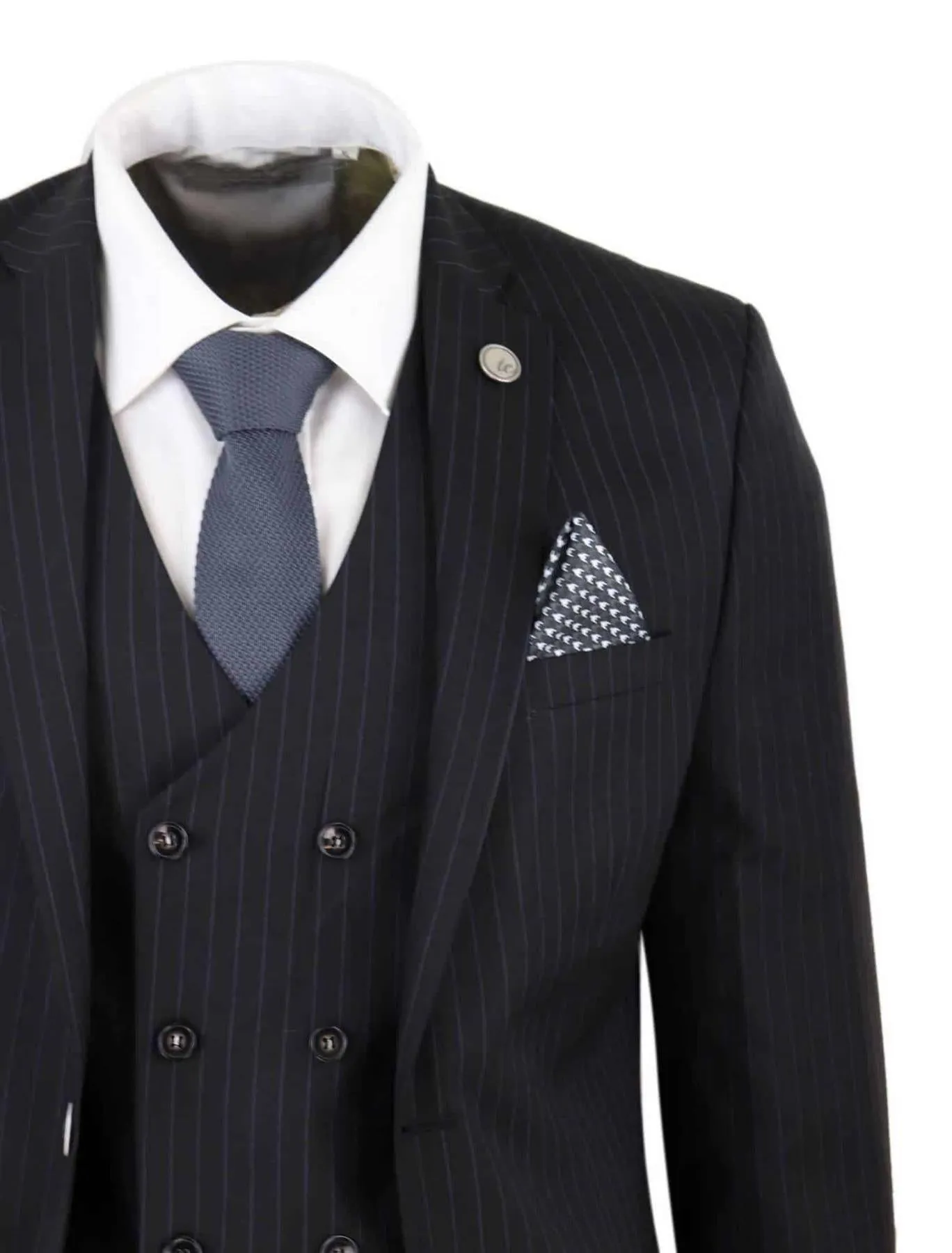 Men's 3 Piece Black Pinstripe Retro Suit