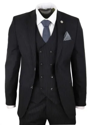 Men's 3 Piece Black Pinstripe Retro Suit