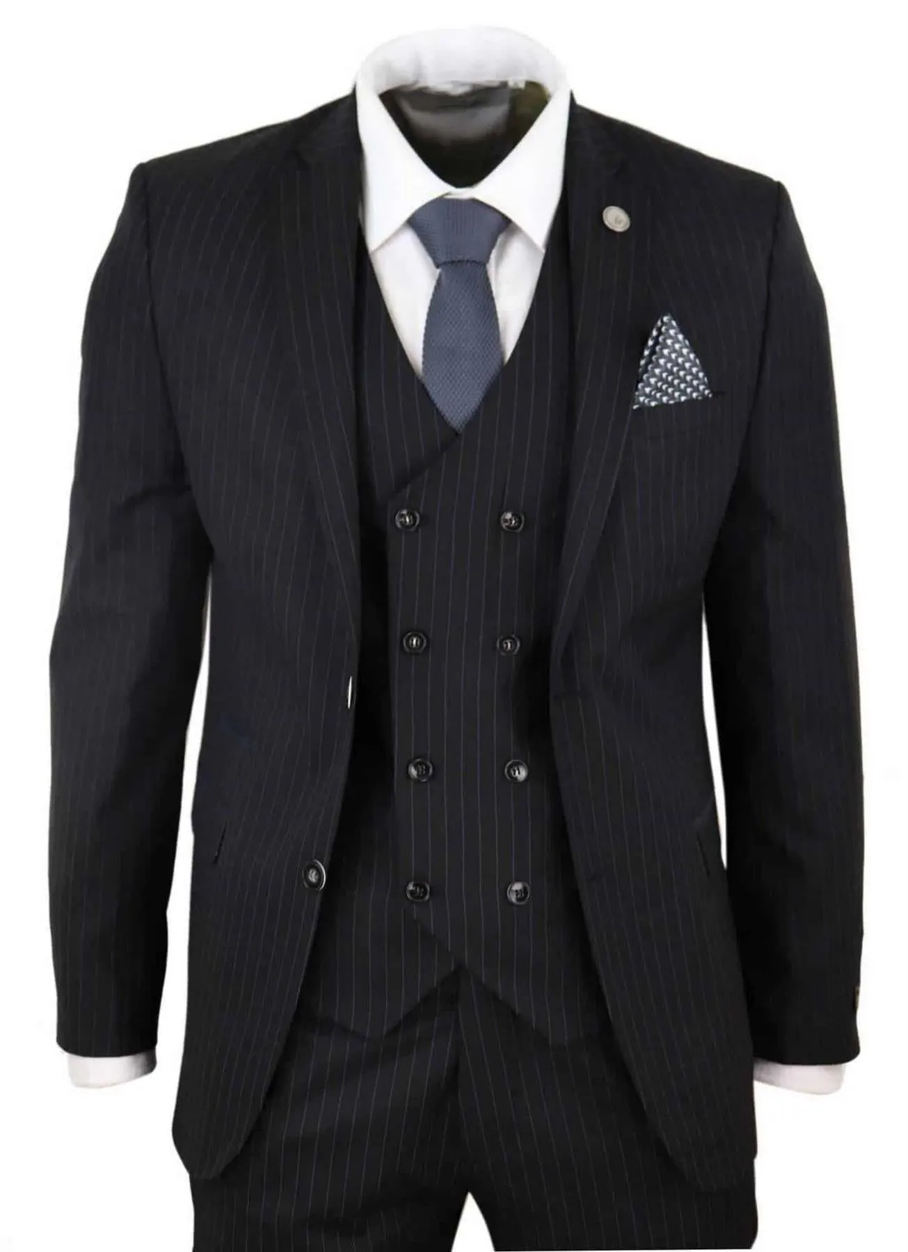 Men's 3 Piece Black Pinstripe Retro Suit