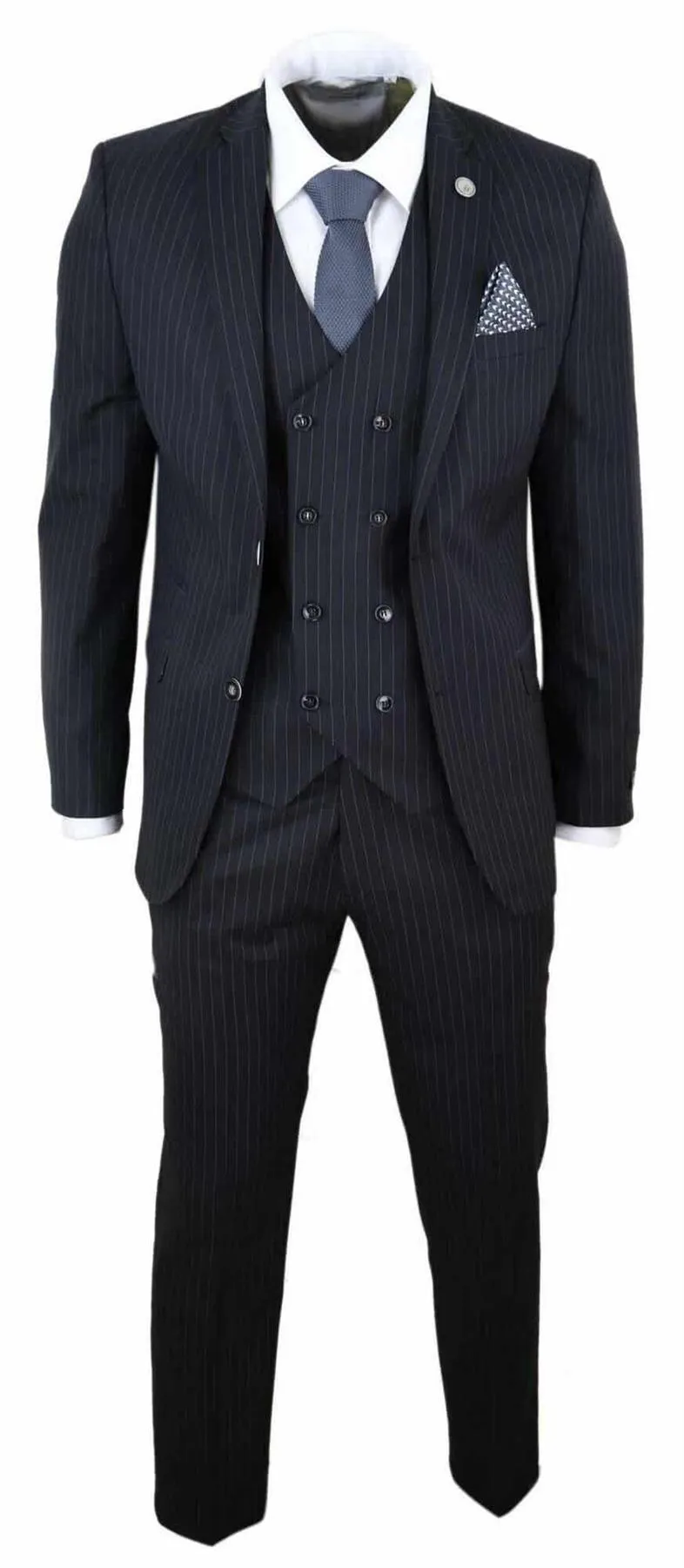 Men's 3 Piece Black Pinstripe Retro Suit