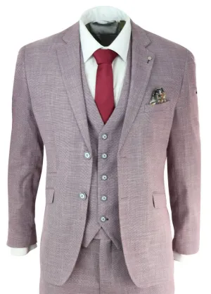 Mens 3 Piece Blush Pink Linen Summer Spring Classic Suit