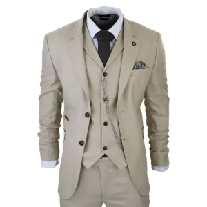 Men's 3 Piece Cream Prince Of Wales Check Suit