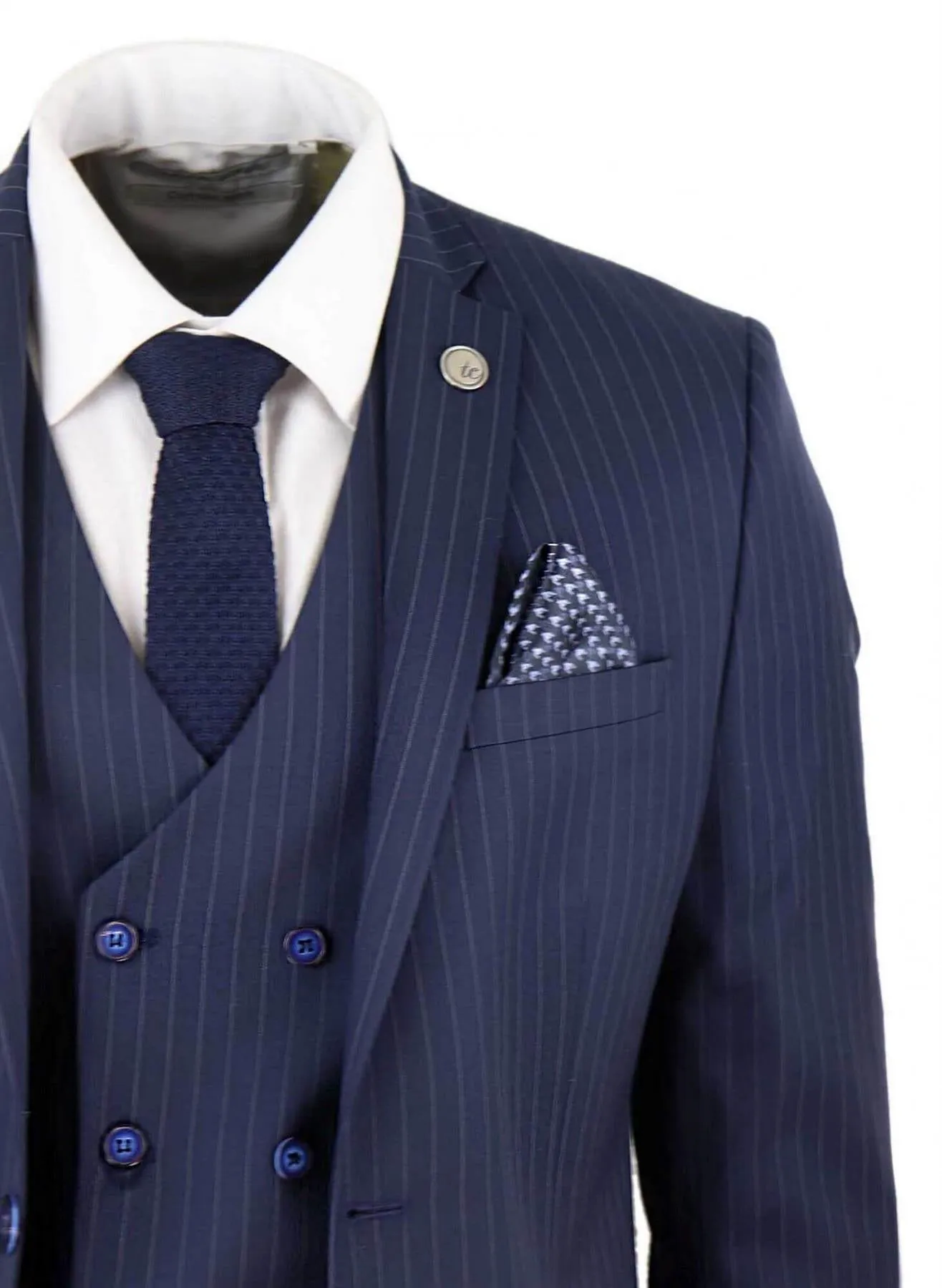 Men's 3 Piece Navy Blue Pinstripe Retro Suit
