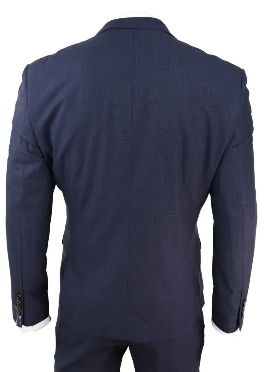 Mens 3 Piece Navy Blue Tailored Fit Retro Classic Suit