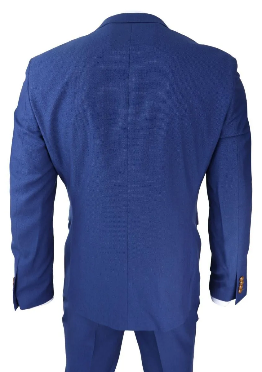 Mens 3 Piece Royal Blue Birdseye Classic Suit