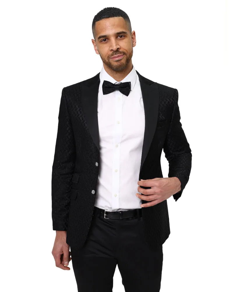 Men's Black Patterned 3 Piece Contrasting Lapel Suit