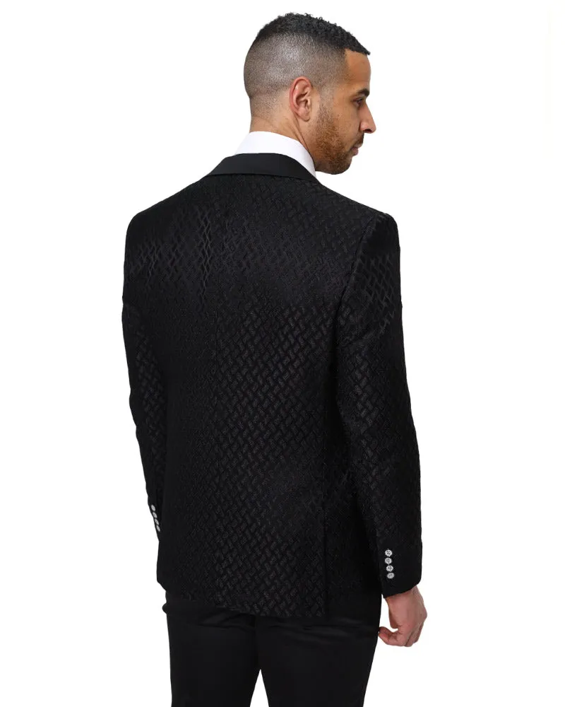 Men's Black Patterned 3 Piece Contrasting Lapel Suit