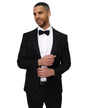Men's Black Patterned 3 Piece Contrasting Lapel Suit