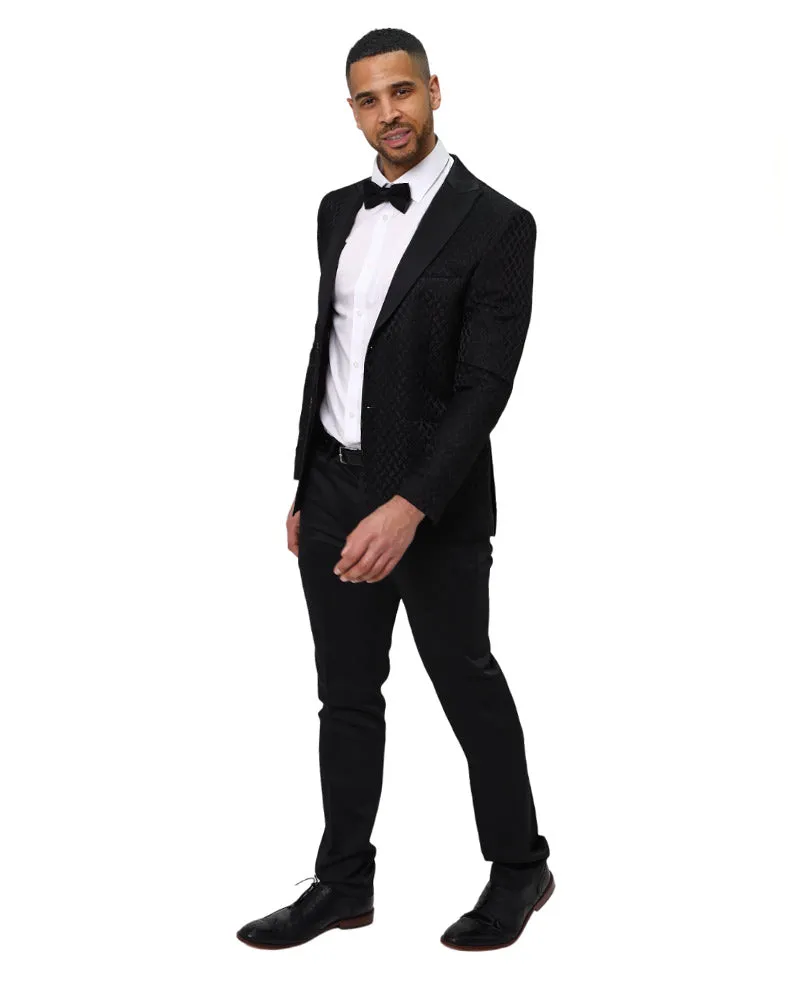 Men's Black Patterned 3 Piece Contrasting Lapel Suit