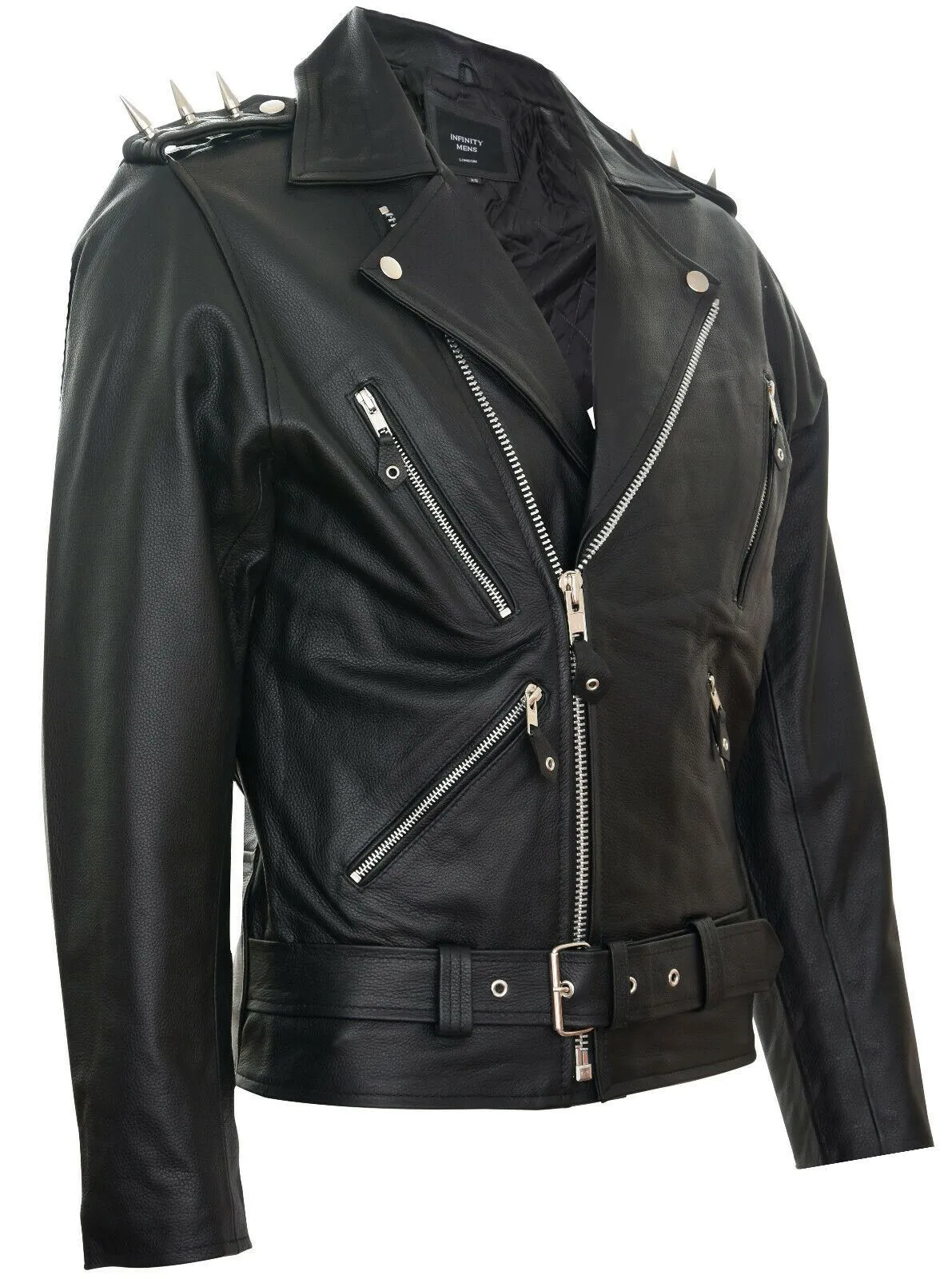 Mens Brando Black ''Ghostrider'' Spiked Leather Biker Jacket
