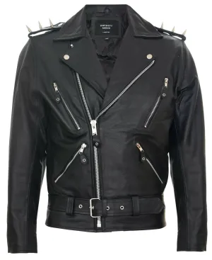 Mens Brando Black ''Ghostrider'' Spiked Leather Biker Jacket