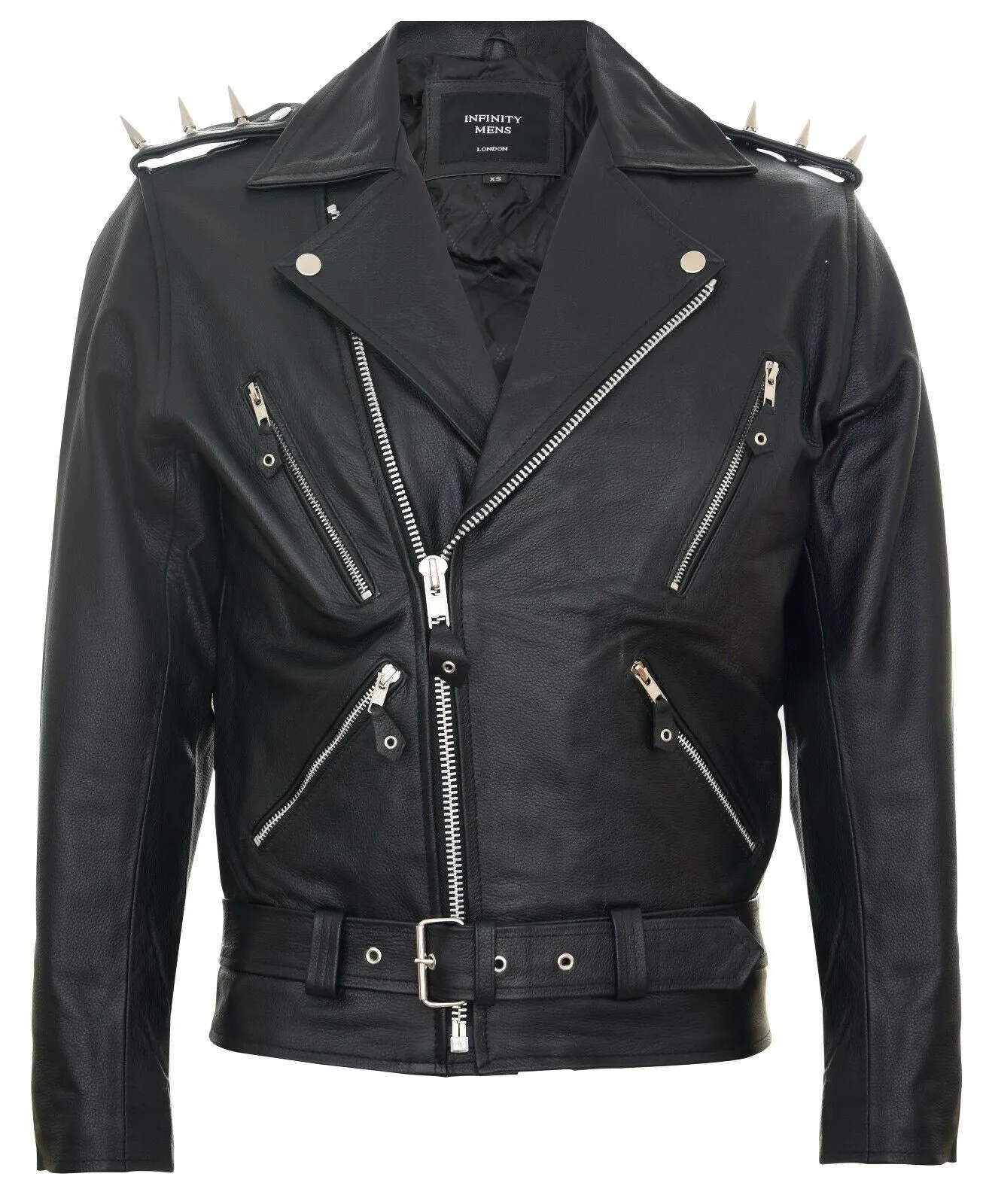 Mens Brando Black ''Ghostrider'' Spiked Leather Biker Jacket