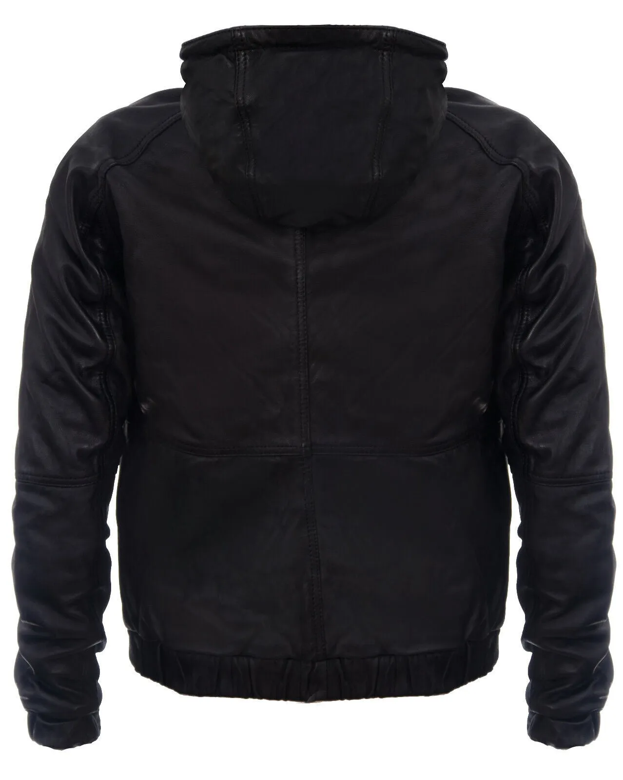 Men's Casual Leather Hooded Bomber Jacket-Odesa
