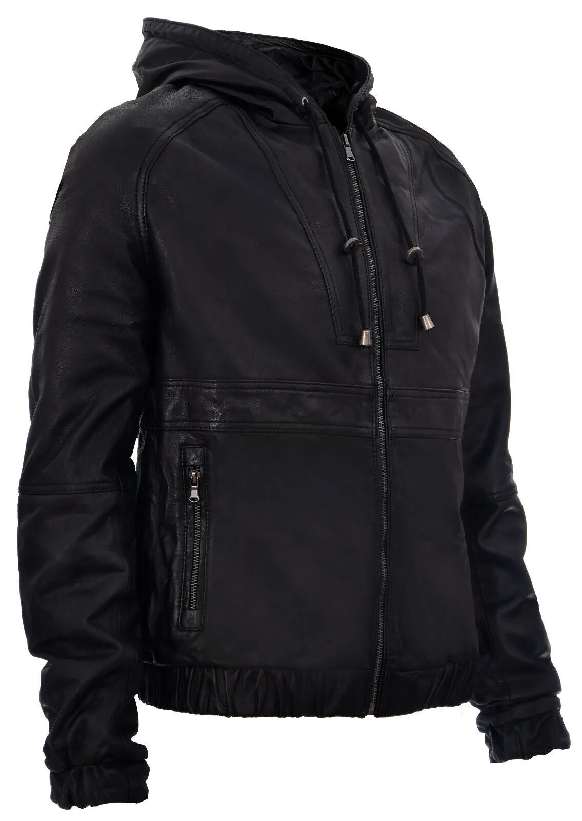 Men's Casual Leather Hooded Bomber Jacket-Odesa