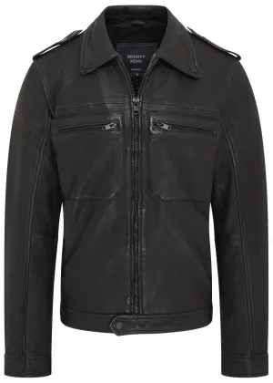 Mens Classic Black Leather Shirt Jacket - Harstad
