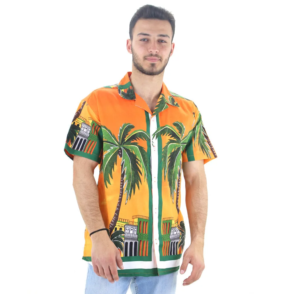 Men's Printed Casual Dress Shirt,Orange