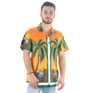 Men's Printed Casual Dress Shirt,Orange