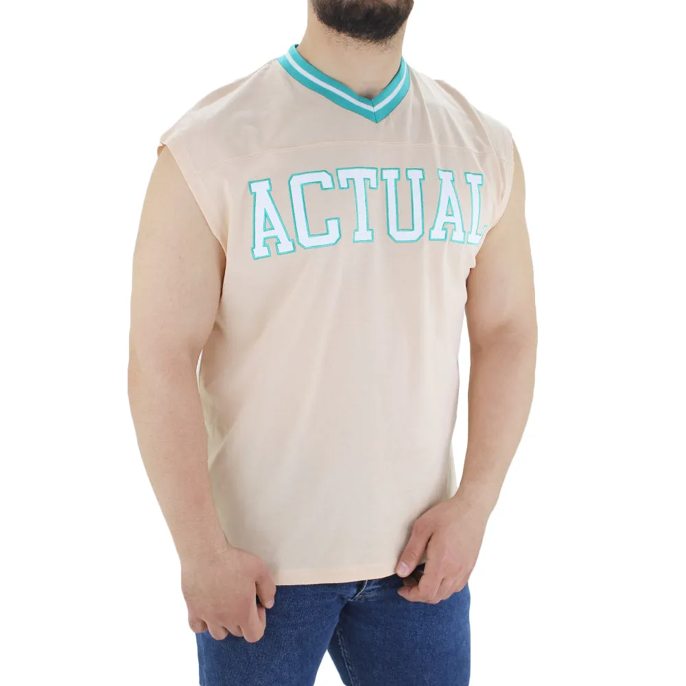 Men's V-Neck Sleeveless Top,Beige