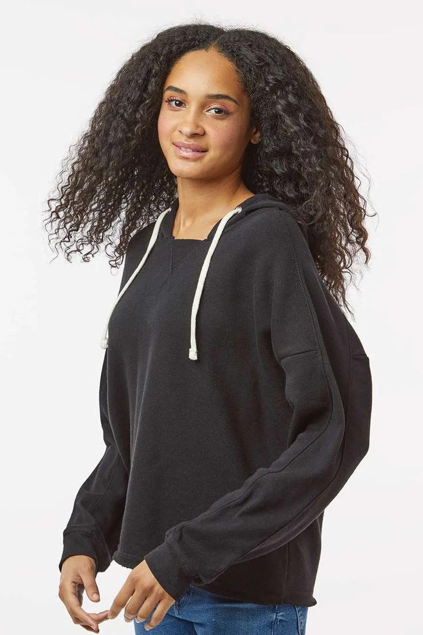 MV Sport Womens Angel Fleece Crop Hooded Sweatshirt Hoodie - Black