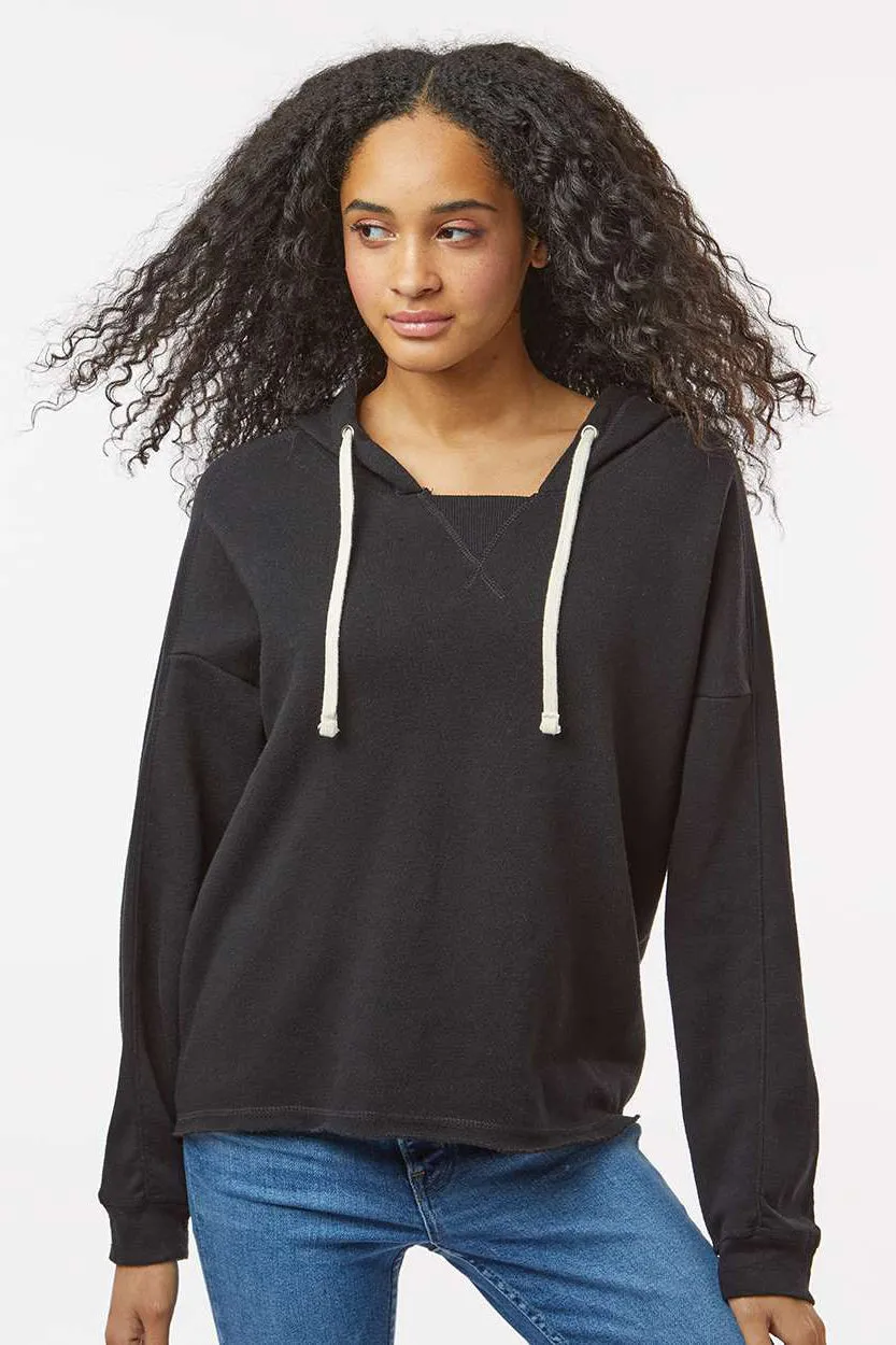 MV Sport Womens Angel Fleece Crop Hooded Sweatshirt Hoodie - Black