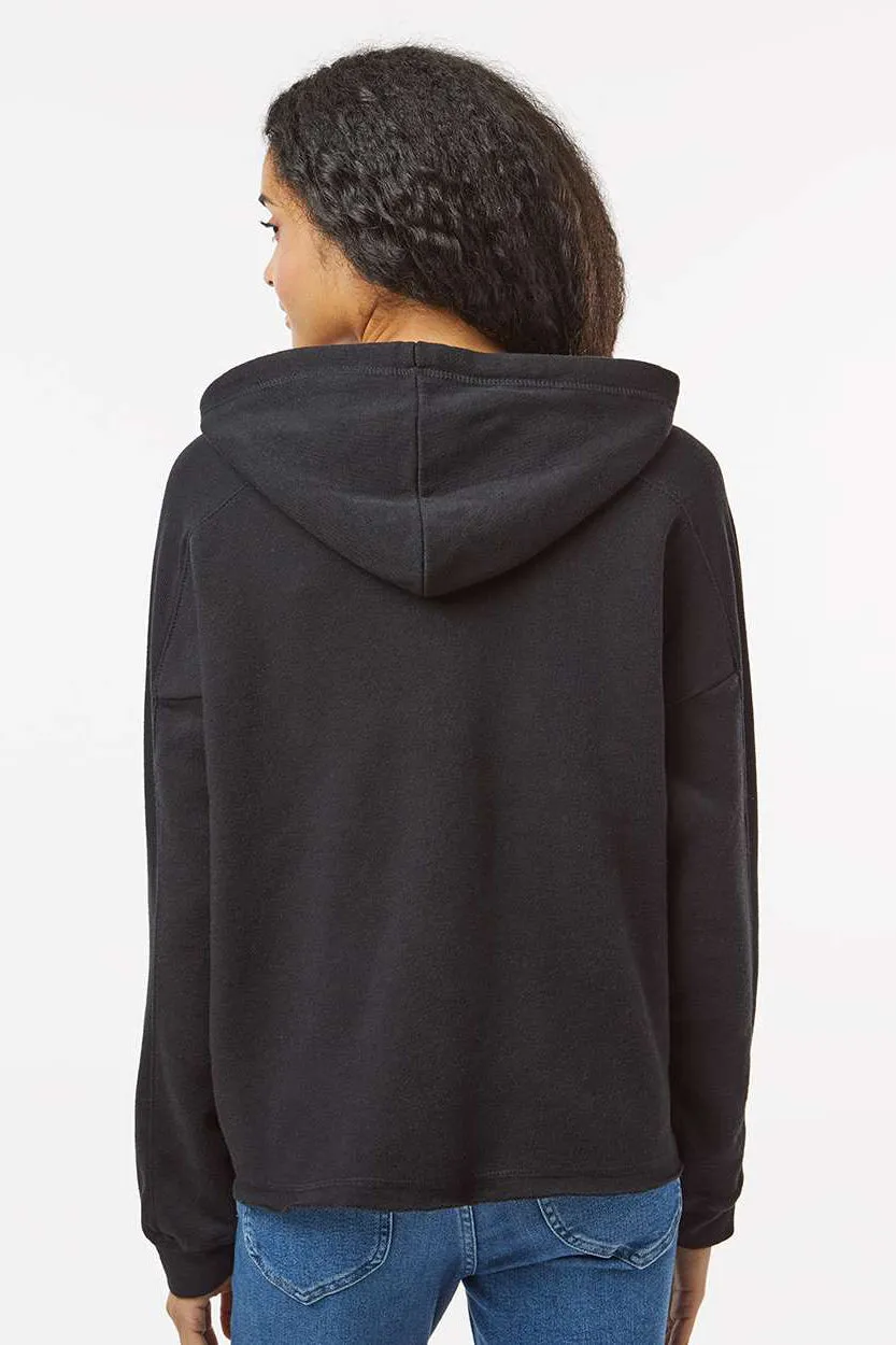 MV Sport Womens Angel Fleece Crop Hooded Sweatshirt Hoodie - Black