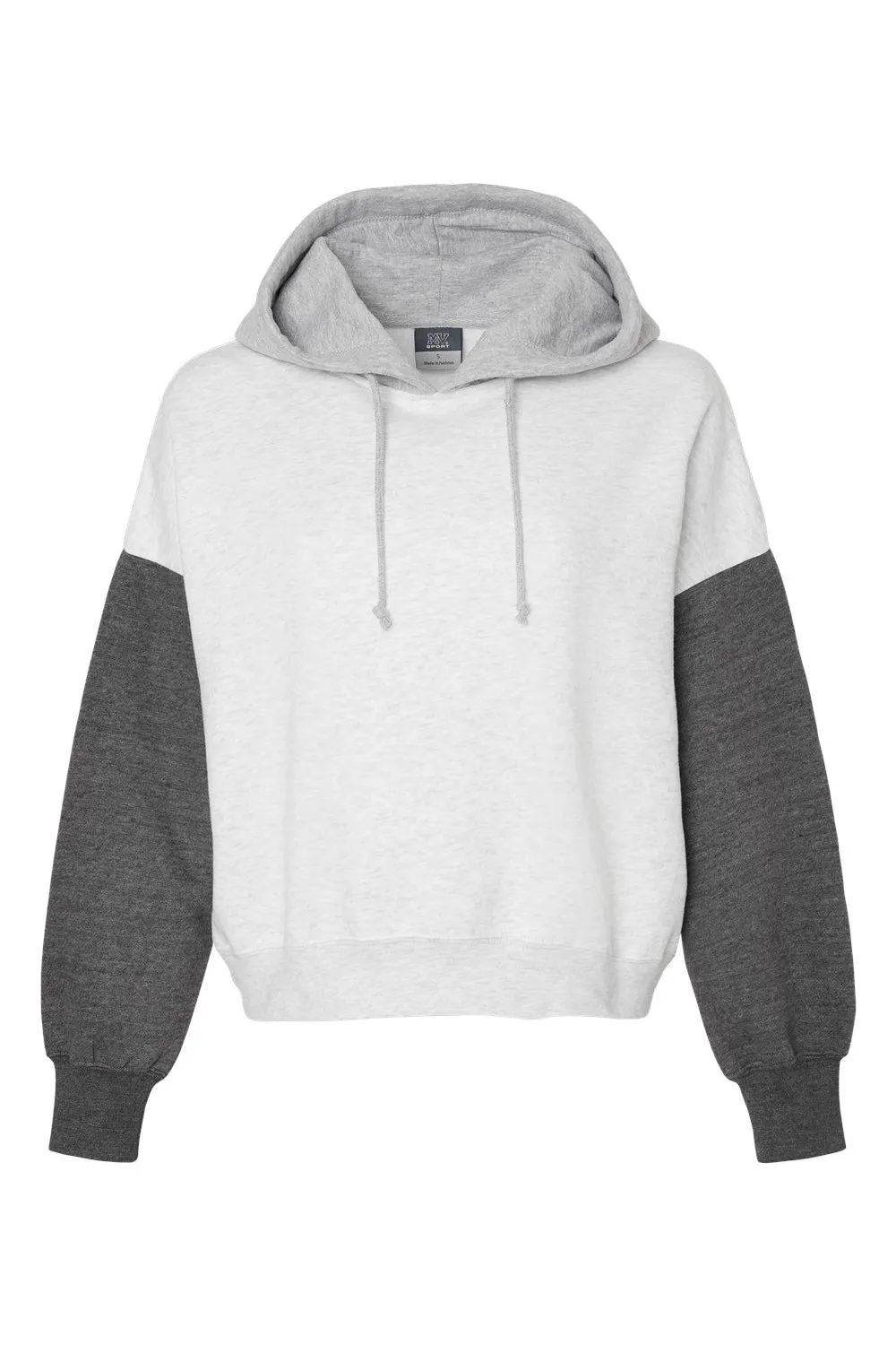 MV Sport Womens Sueded Fleece Colorblock Crop Hooded Sweatshirt Hoodie - Charcoal Grey