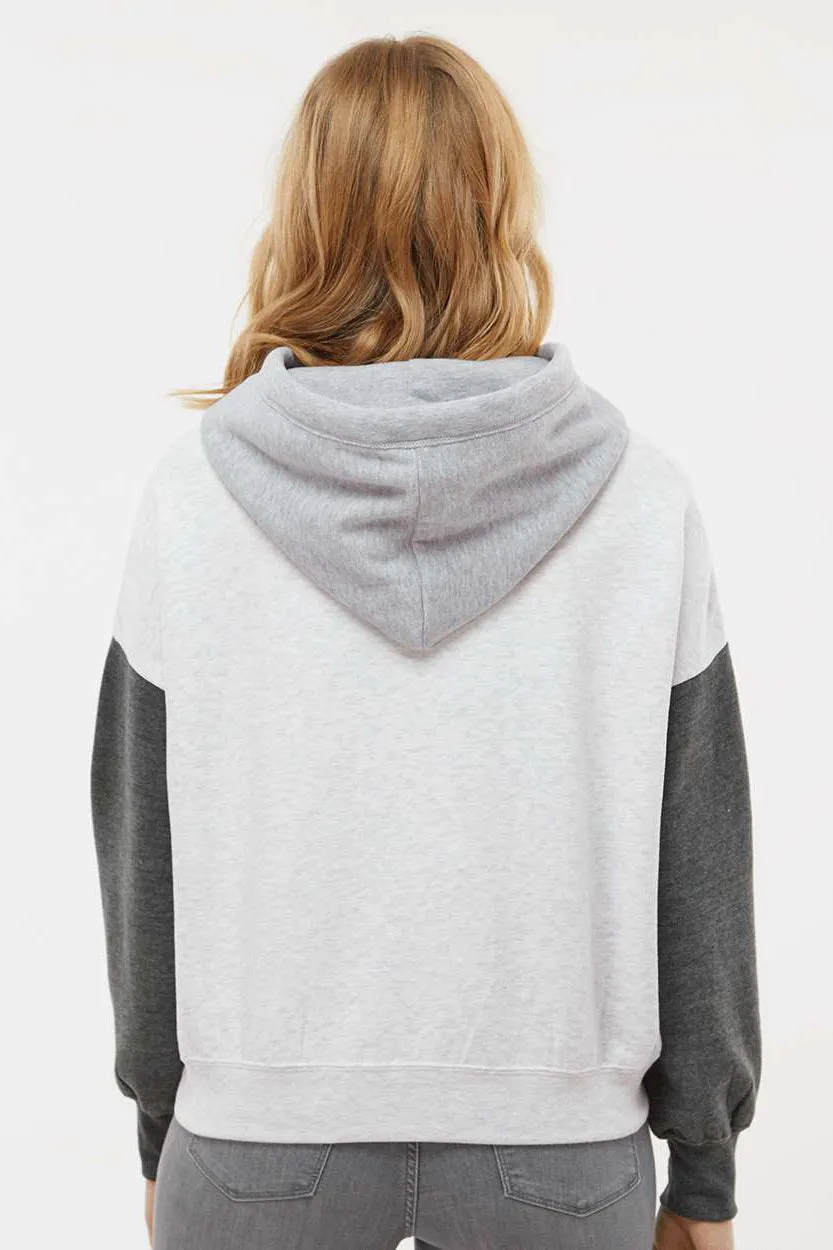MV Sport Womens Sueded Fleece Colorblock Crop Hooded Sweatshirt Hoodie - Charcoal Grey