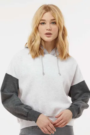 MV Sport Womens Sueded Fleece Colorblock Crop Hooded Sweatshirt Hoodie - Charcoal Grey