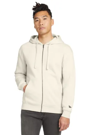 New Era Mens Heritage Fleece Full Zip Hooded Sweatshirt Hoodie w/ Pockets - Soft Beige