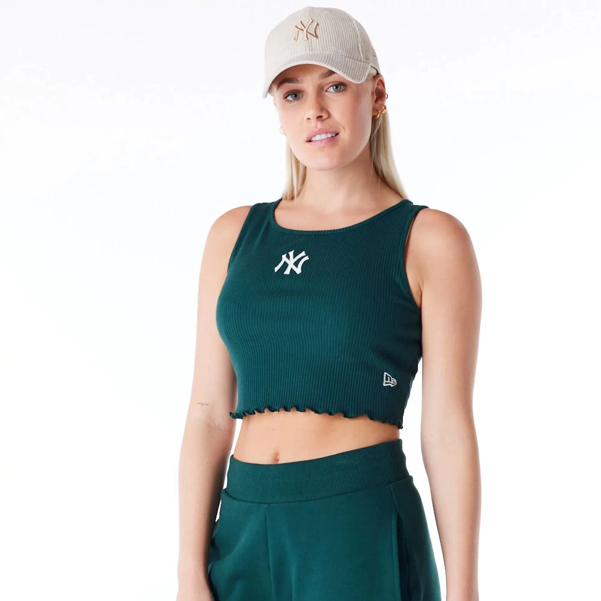 New Era T-Shirts And Tank Tops New York Yankees Womens MLB Rib Dark Green Crop Tank Top