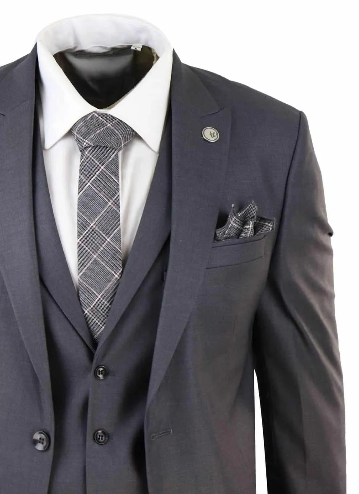 New Mens 3 Piece Suit Plain charcoal Classic Tailored Fit Smart Casual 1920s Formal