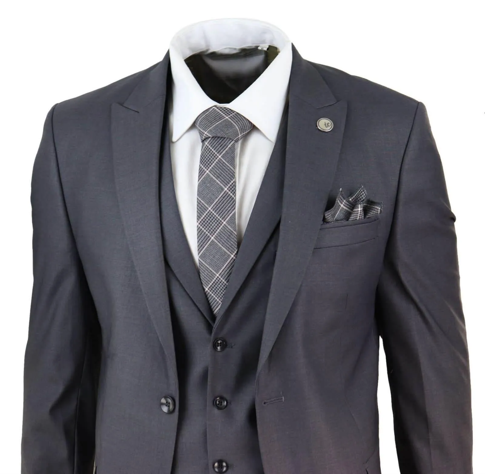 New Mens 3 Piece Suit Plain charcoal Classic Tailored Fit Smart Casual 1920s Formal