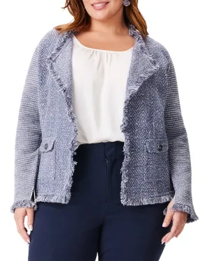 NIC ZOE Plus Fringe Mix Knit Pocket Jacket