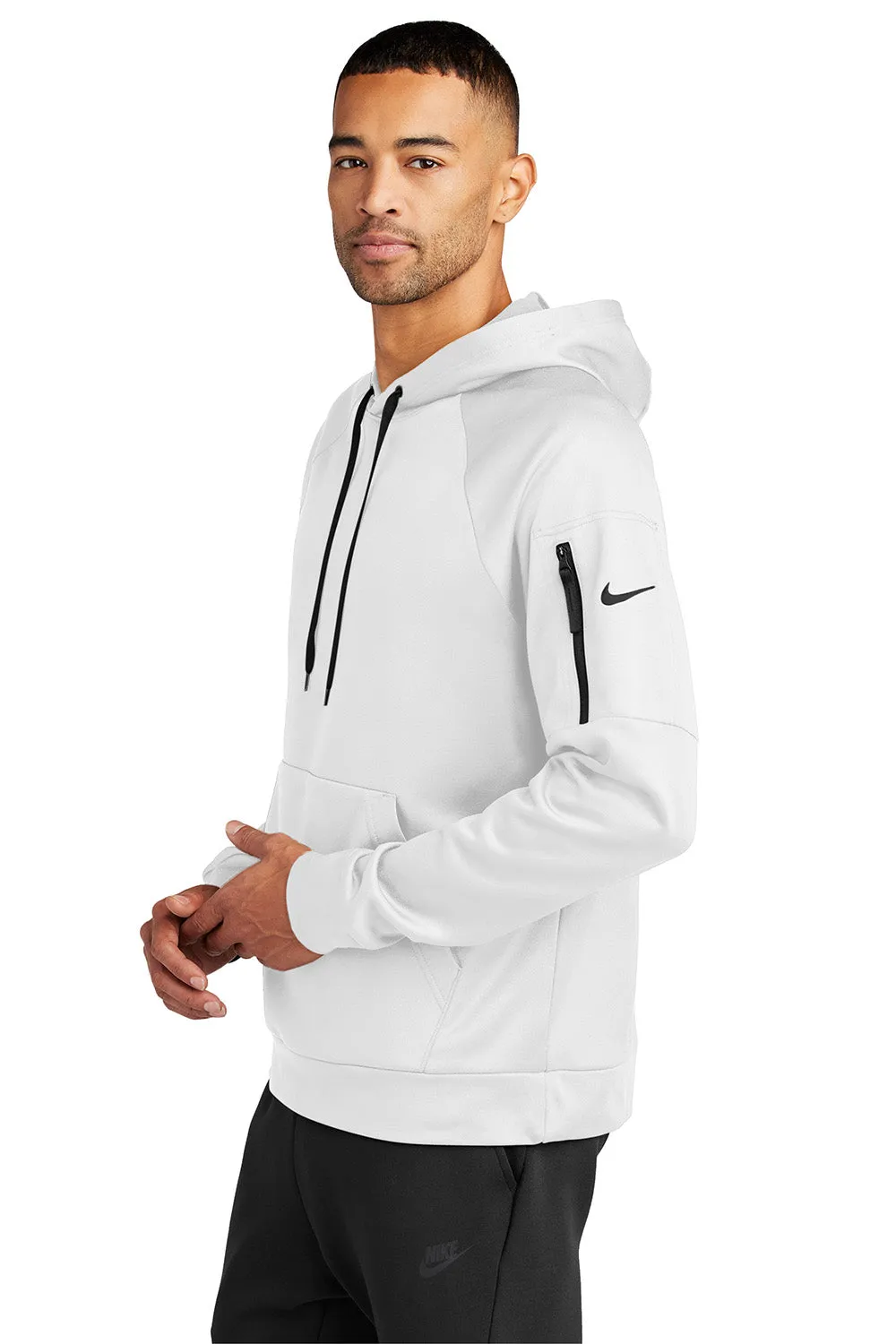 Nike Mens Therma-Fit Fleece Hooded Sweatshirt Hoodie w/ Pouch Pocket - White