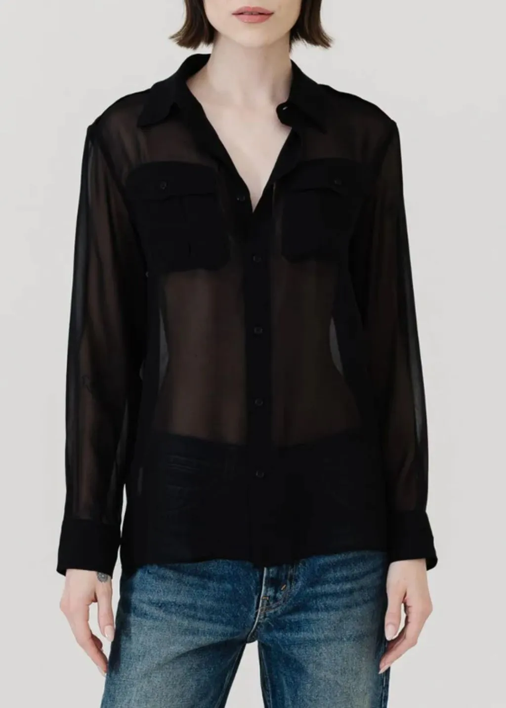 Nili Lotan Betty C. Silk Shirt in Black Clothing_nili-lotan