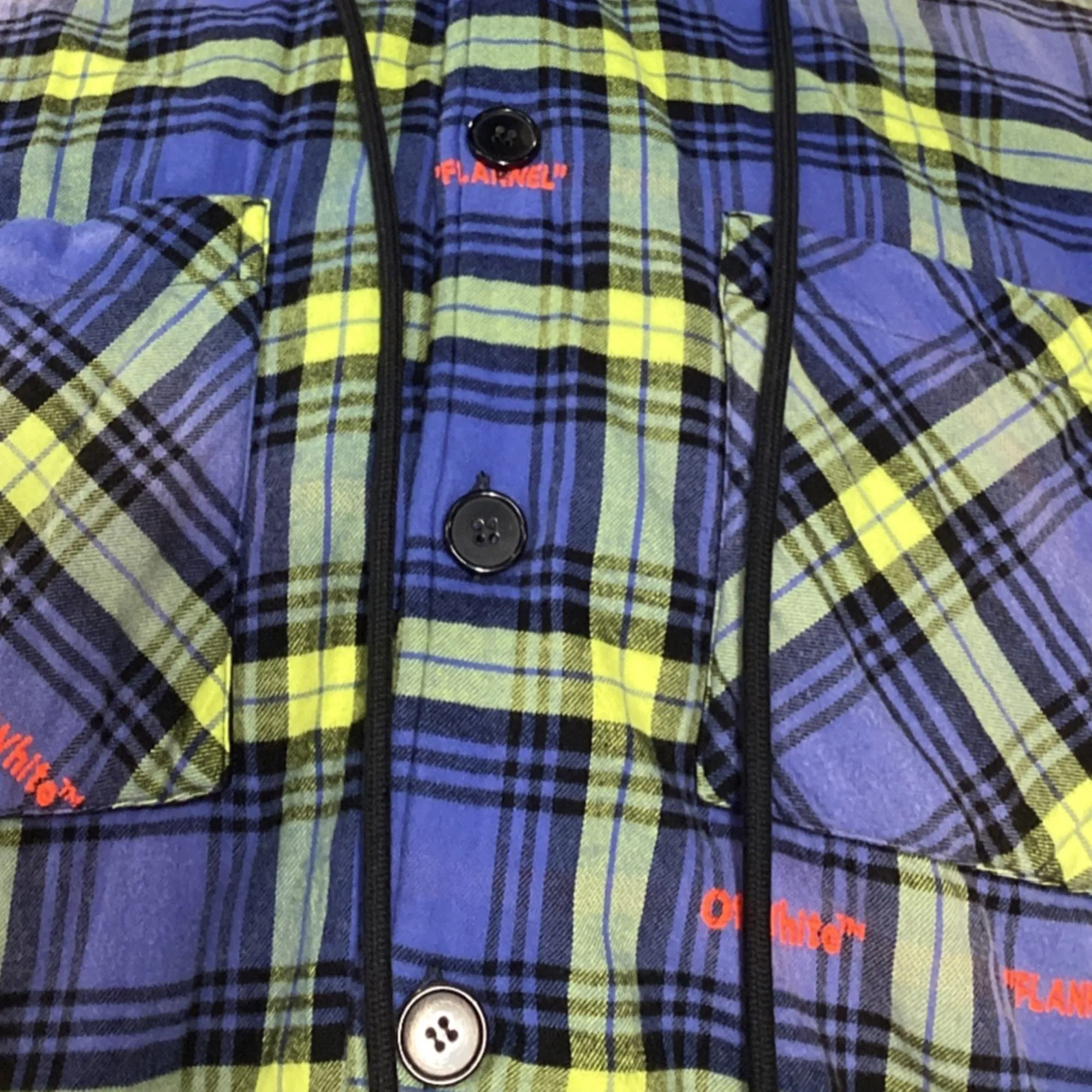 Off-White Arrow Logo Plaid Shirt Jacket in Blue and Yellow Cotton