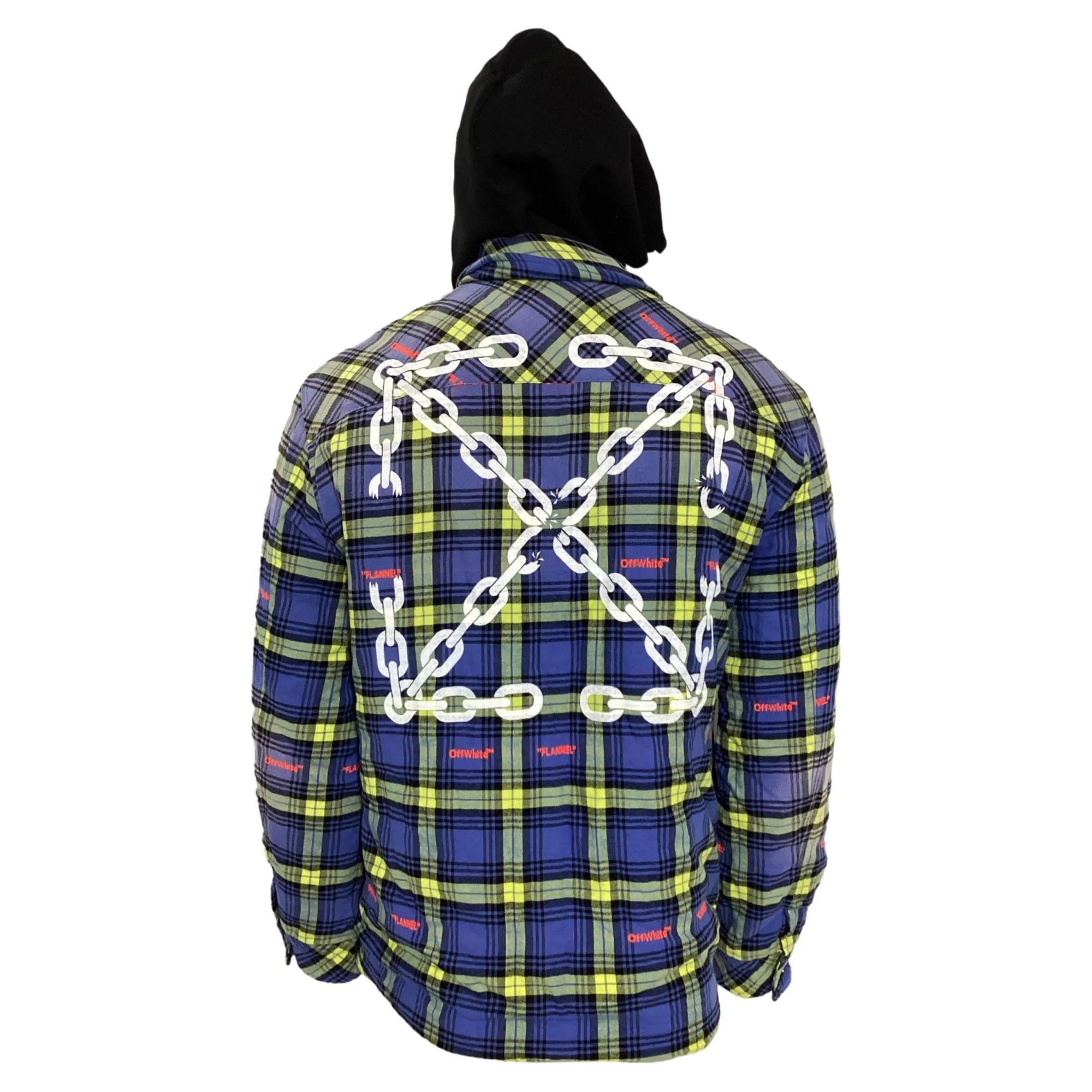 Off-White Arrow Logo Plaid Shirt Jacket in Blue and Yellow Cotton