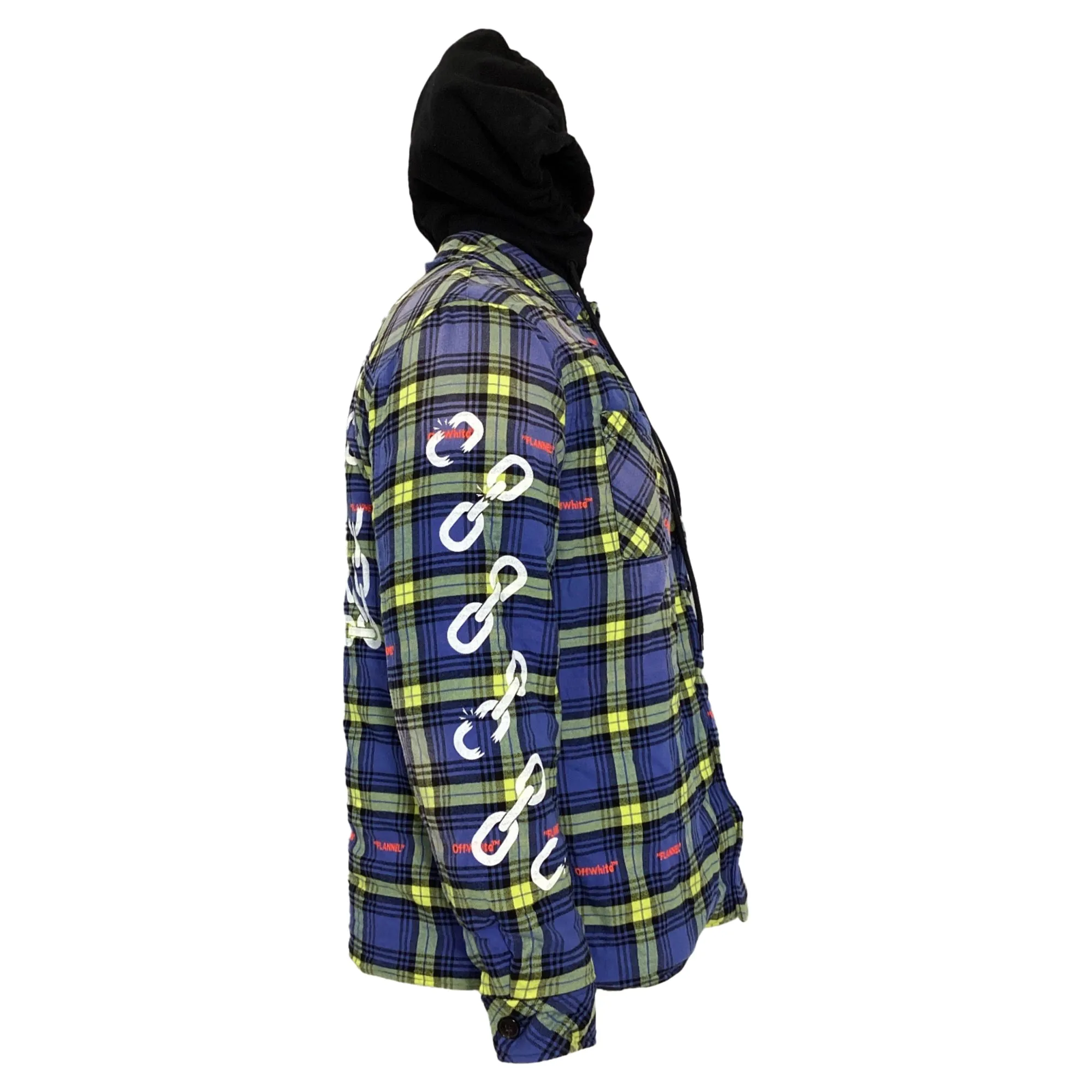 Off-White Arrow Logo Plaid Shirt Jacket in Blue and Yellow Cotton