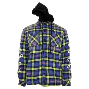 Off-White Arrow Logo Plaid Shirt Jacket in Blue and Yellow Cotton
