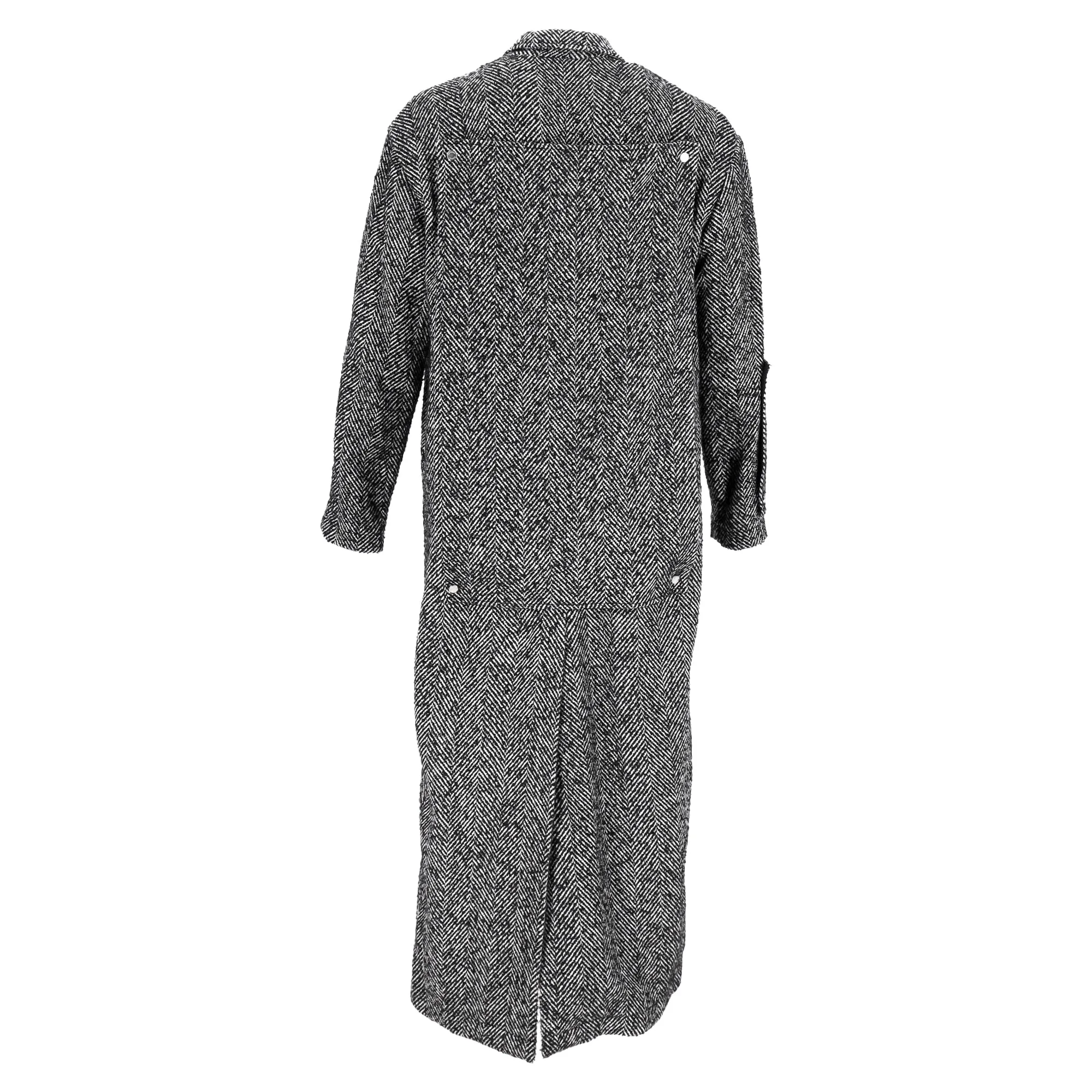 Off-White Herringbone Midi Coat in Grey Wool