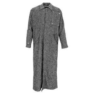 Off-White Herringbone Midi Coat in Grey Wool